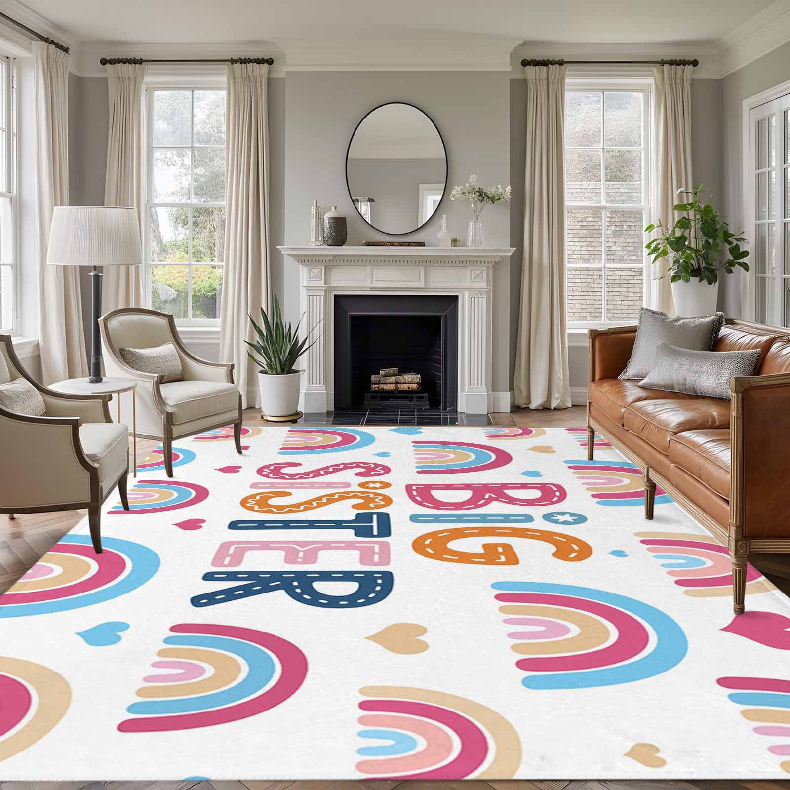 Area Rug for Living Room, Boho Colorful Rainbow Non-Slip Indoor Ex ...