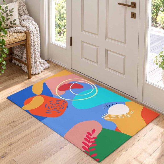 Area Rug for Living Room Boho Morandi Color Block Washable Rug 2x3ft, Soft Non-Slip Cushion Rugs Chenille Sponge, Mid Century Abstract Geometric Floor Carpet for Bedroom Dining Room Office Nursery