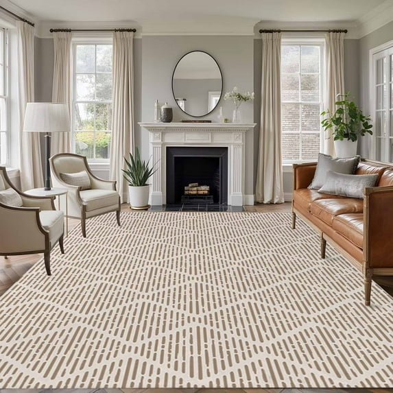 Area Rug for Living Room, Brown Non-Slip Indoor Large Carpet for Bedroom/Dining Room, Modern Abstract Art Farmhouse Washable Low-Profile Rectangle Floor Runner Rugs - 5 x 7 Ft
