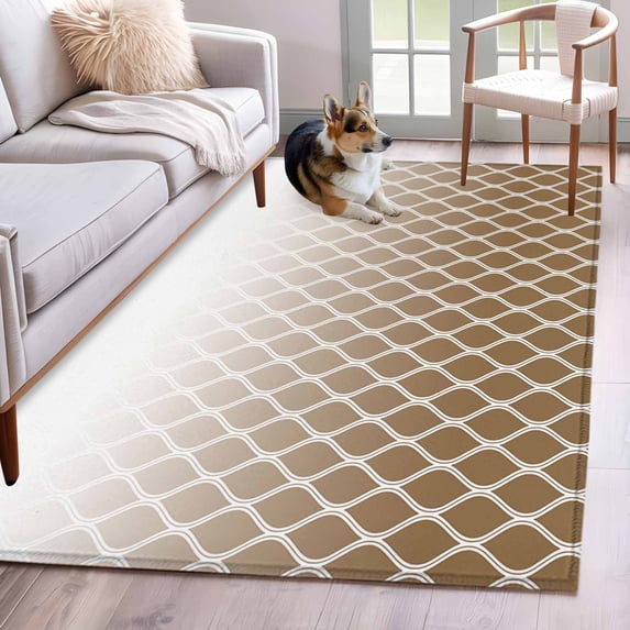 Area Rug for Living Room, Brown Ombre Stripe Non-Slip Indoor Large ...