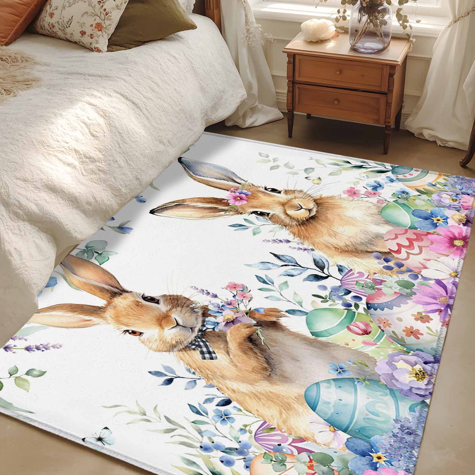 Easter Rug Design Area Rug for Living Room, Bunny Easter Non-Slip Indoor Large Carpet for ...