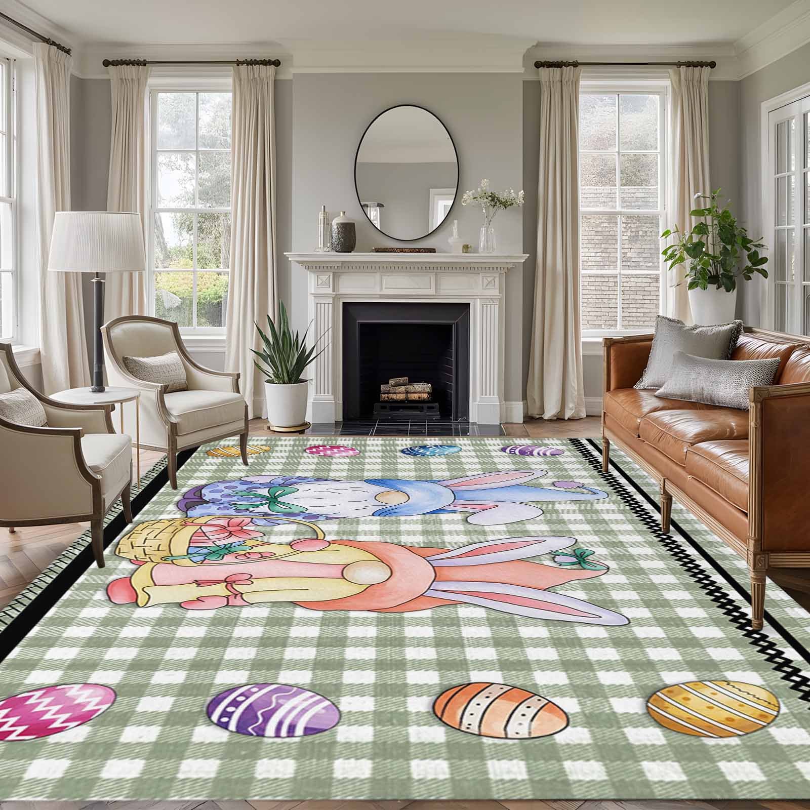 Easter Rug Design Area Rug for Living Room, Bunny Gnomes Easter Non-Slip Indoor Large ...