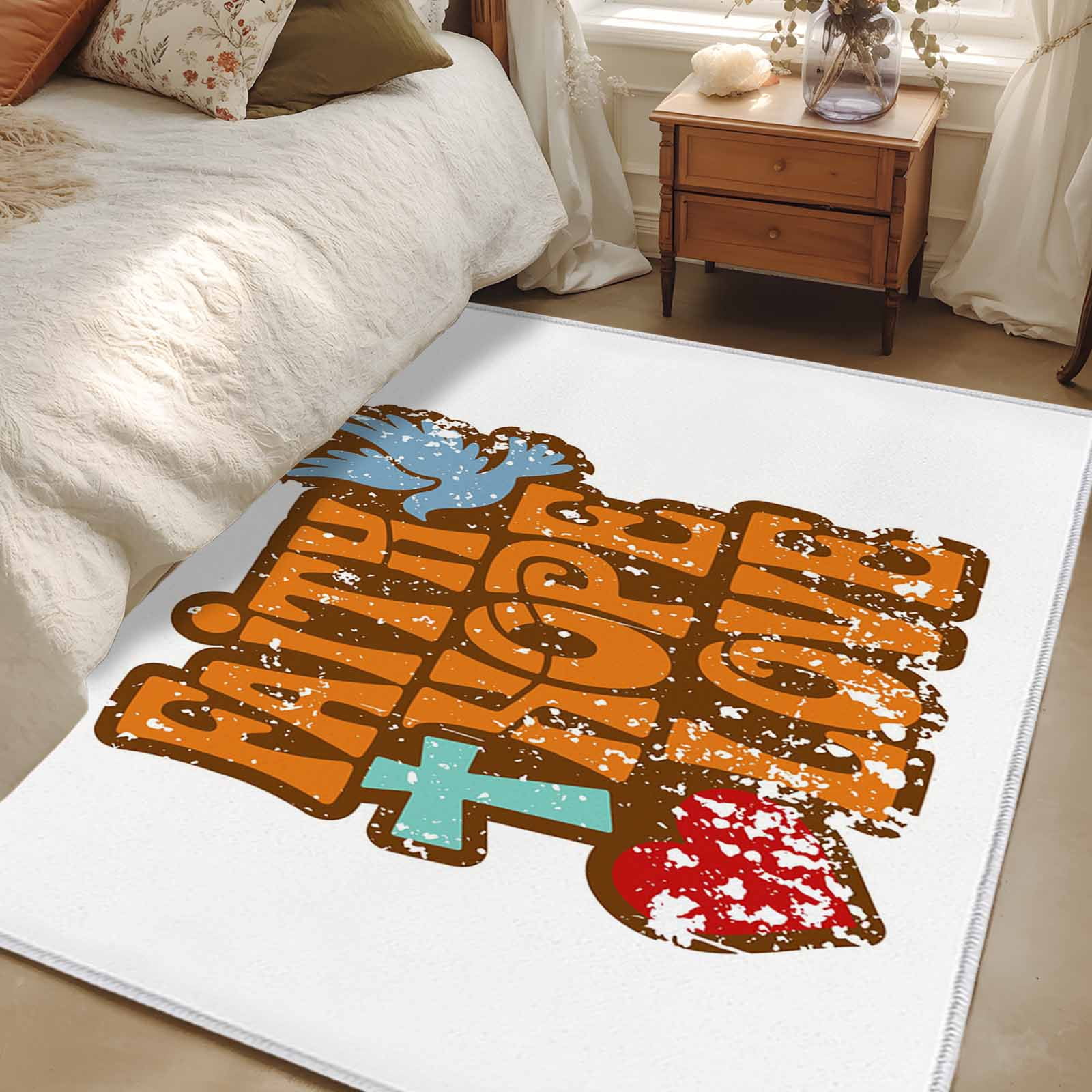 Area Rug for Living Room, Burnt Orange Words Non-Slip Indoor Large ...