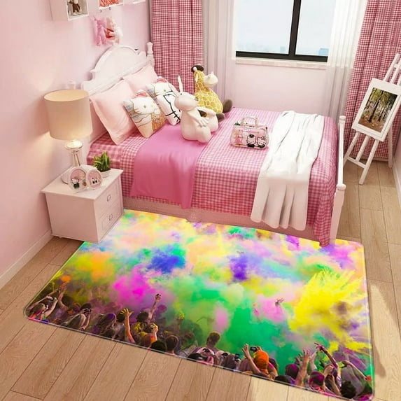 Area Rug Living Room Carpet for Girls Kids Bedroom Bedside Anti-Slip Colorful Large Area Rugs Room