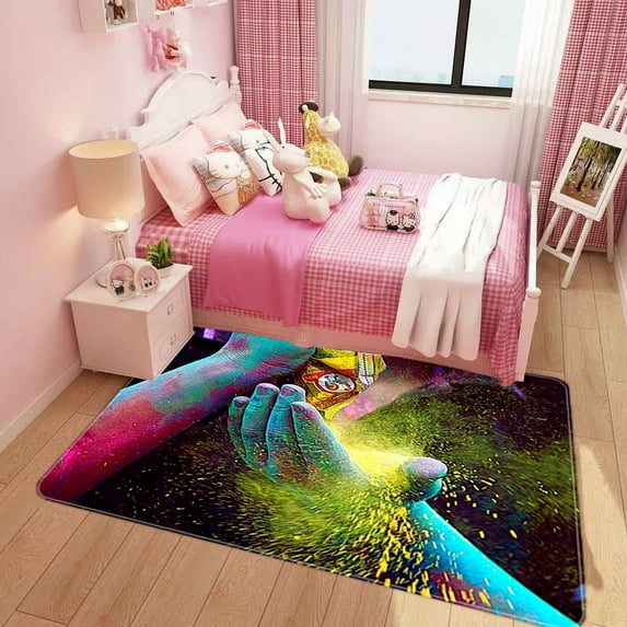 Area Rug Living Room Carpet for Girls Kids Bedroom Bedside Anti-Slip Colorful Large Area Rugs Room