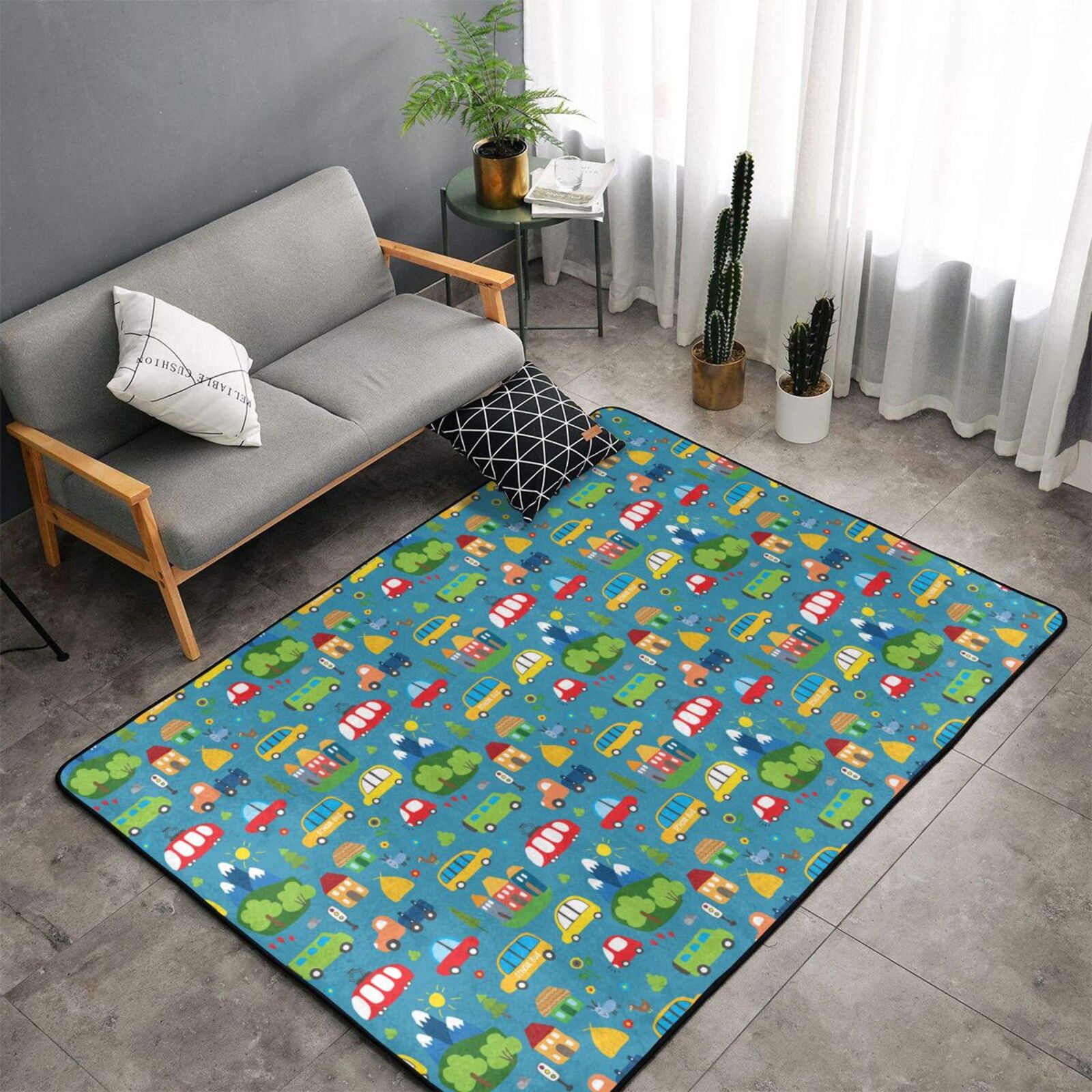 Area Rug for Living Room, Cars Transportation Stylish Throw Rug, Indoor