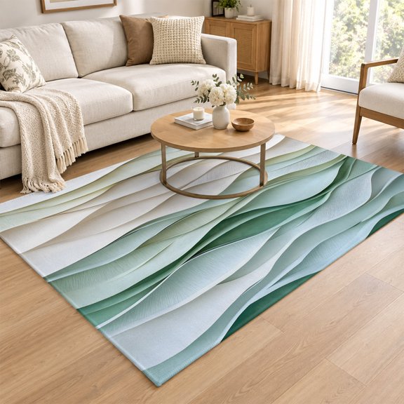 Area Rug for Living Room Classical Abstract Waves Texture Washable Rug 4x6ft, Soft Non-Slip Cushion Rugs Chenille Sponge, Watercolor Wavy Seamless Floor Carpet for Bedroom Dining Room Office Nursery