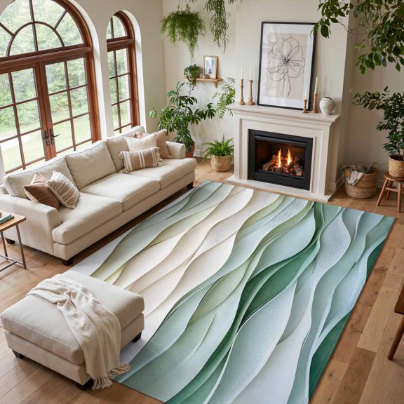 Area Rug for Living Room Classical Abstract Waves Texture Washable Rug 5x7ft, Soft Non-Slip Cushion Rugs Chenille Sponge, Watercolor Wavy Seamless Floor Carpet for Bedroom Dining Room Office Nursery