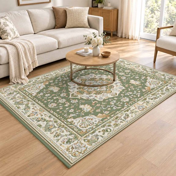 Area Rug for Living Room Classical Traditional Flower Washable Rug 4x6ft, Soft Non-Slip Cushion Rugs Chenille Sponge, Vintage Bohemian Floor Carpet for Bedroom Dining Room Office Nursery Home Dorm