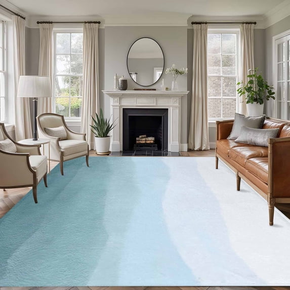 Area Rug for Living Room, Coastal Wave Non-Slip Indoor Ex Large Carpet for Bedroom/Dining Room, Summer Ocean Nautical Beach Ombre Sky Blue Washable Low-Profile Rectangle Floor Runner Rugs - 8 x 10 Ft