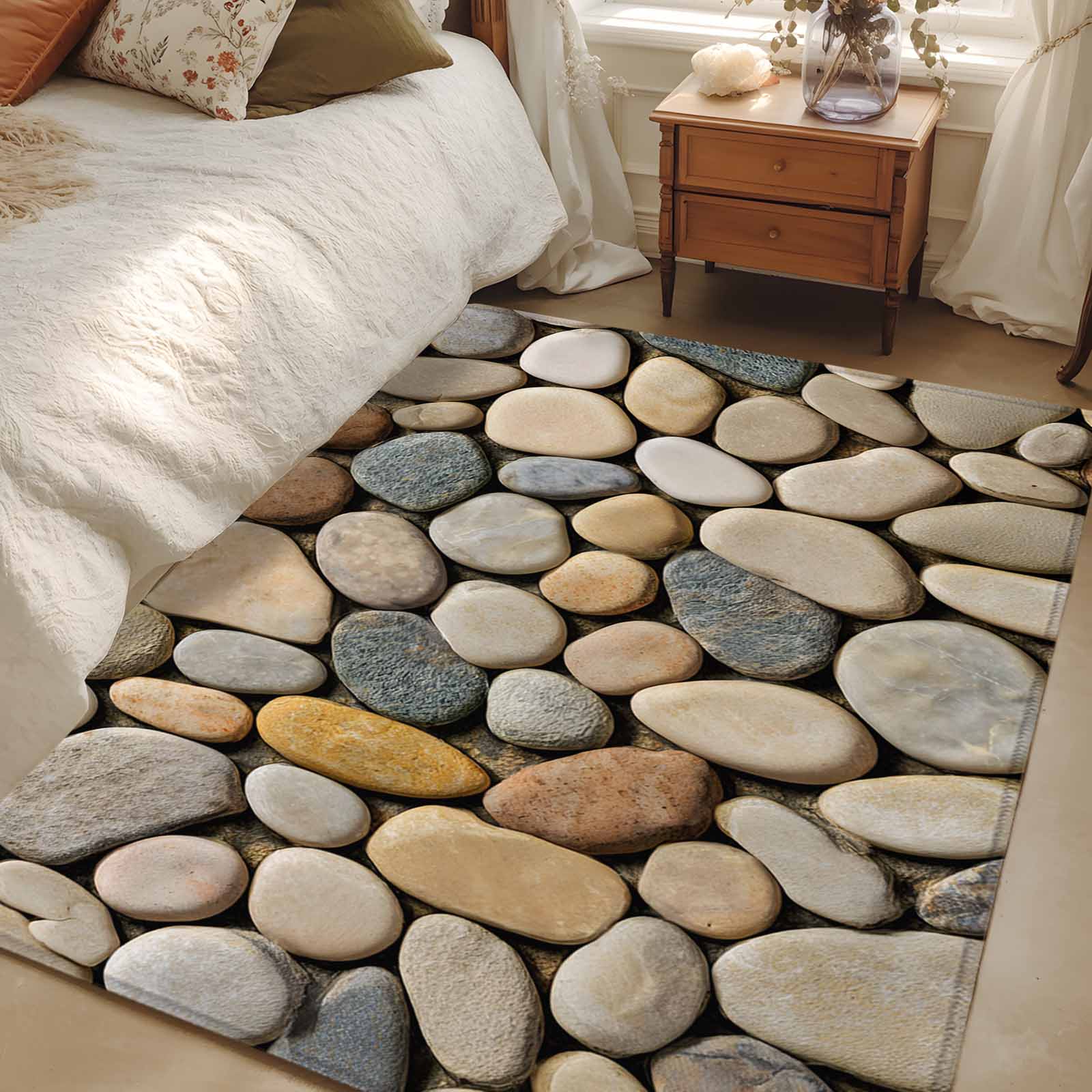 Stone Shape Rug Area Rug for Living Room, Cobblestones Non-Slip Indoor Large Carpet for ...