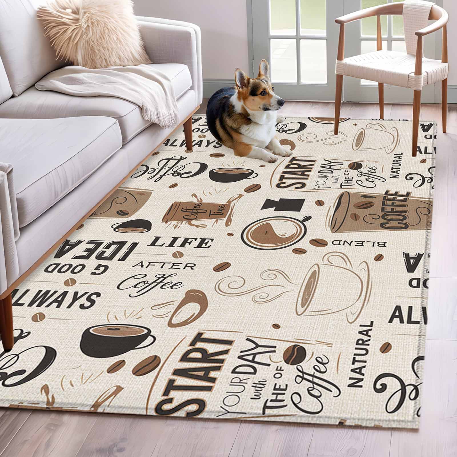 Area Rug for Living Room, Coffee Non-Slip Indoor Large Carpet for ...
