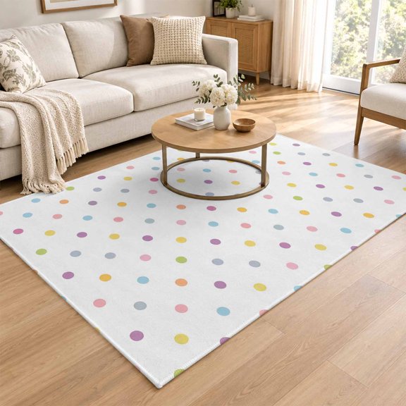 Area Rug for Living Room Colorful Polka Dot Washable Rug 4x6ft, Soft Non-Slip Cushion Rugs Chenille Sponge, Whimsical Boho Polka Dot Floor Carpet for Bedroom Dining Room Office Nursery Home Dorm