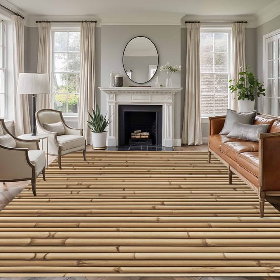 Area Rug for Living Room, Country Farmhouse Non-Slip Indoor Large Carpet for Bedroom/Dining Room, Vintage Plants Lines Pattern Brown Washable Low-Profile Rectangle Floor Runner Rugs - 5 x 8 Ft