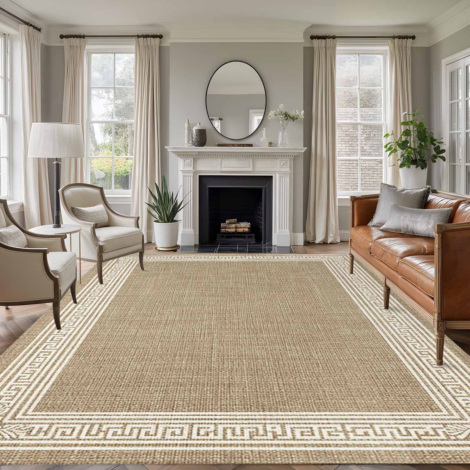 Greece Rug Area Rug for Living Room, Cream Greek Key Non-Slip Indoor Large Carpet ...