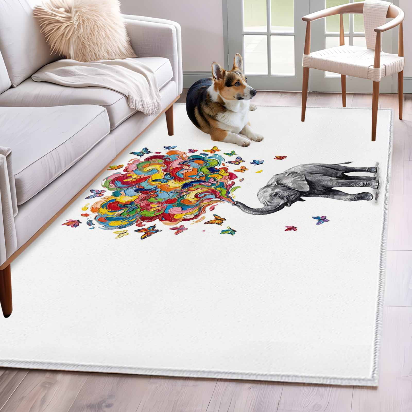 Area Rug for Living Room, Cute Elephant Non-Slip Indoor Large Carpet ...
