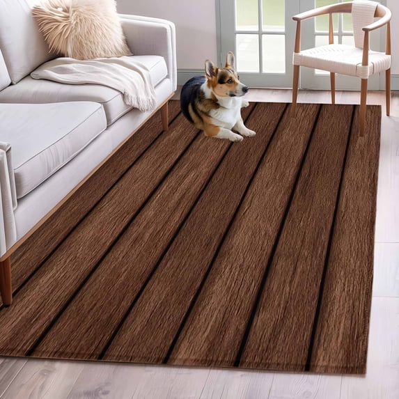 Area Rug for Living Room, Dark Brown Wooden Non-Slip Indoor Large Carpet for Bedroom/Dining Room, Vintage Western Country Wooden Board Washable Rectangle Floor Mat Runner Rugs - 2.7 x 5 Ft