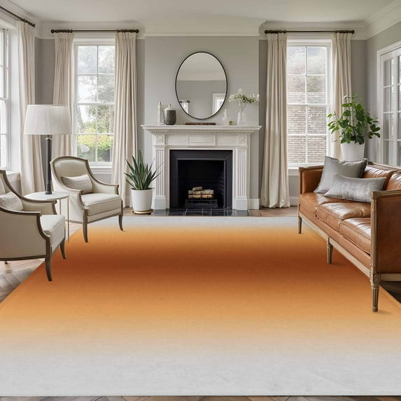 Area Rug for Living Room, Dark Burnt Orange Grey Ombre Non-Slip Indoor Large Carpet for Bedroom/Dining Room, Farmhouse Gradient Minimalist Washable Low-Profile Rectangle Floor Runner Rugs - 5 x 7 Ft