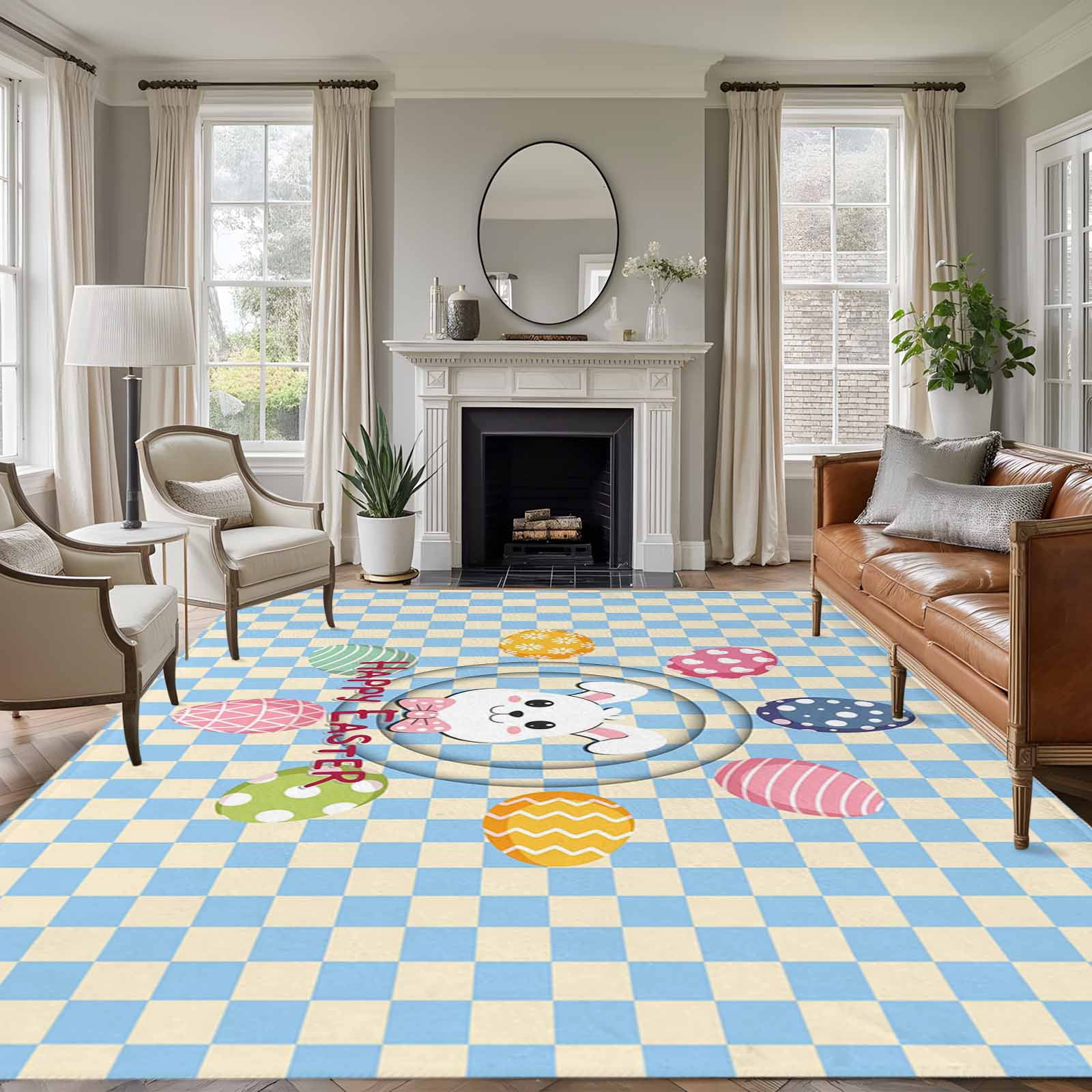 Cartoon Easter Rug Area Rug for Living Room, Easter Bunny Non-Slip Indoor Ex Large Carpet ...