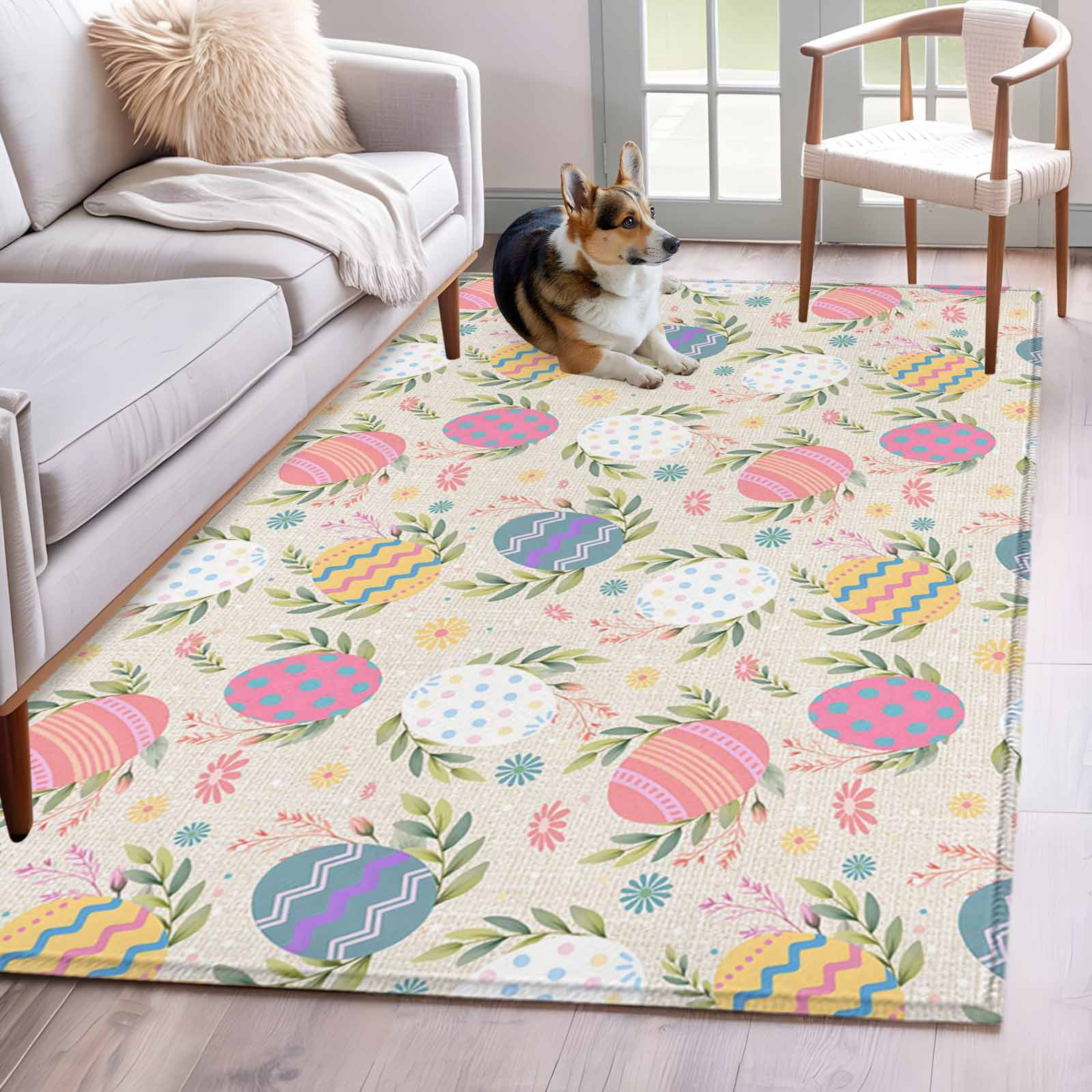 Easter Rug Design Area Rug for Living Room, Easter Bunny Non-Slip Indoor Large Carpet for ...