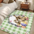 thumbnail image 1 of Area Rug for Living Room, Easter Bunny Non-Slip Indoor Large Carpet for Bedroom/Dining Room, Spring Easter Eggs Chick Floral Sage Green Check Washable Low-Profile Floor Runner Rugs - 4 x 6 Ft, 1 of 7