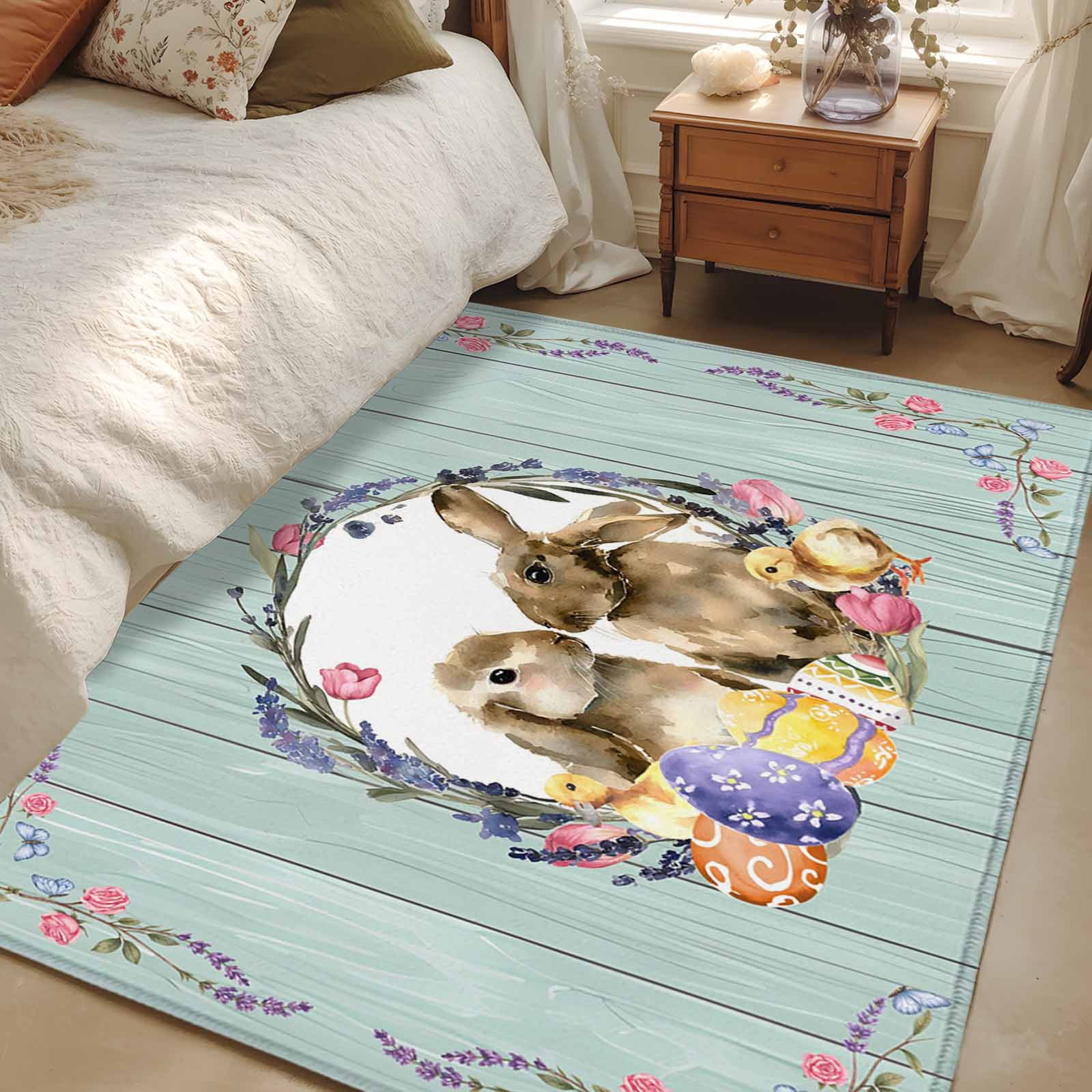 Easter Rug Design Area Rug for Living Room, Easter Bunny Non-Slip Indoor Large Carpet for ...