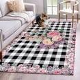 thumbnail image 1 of Area Rug for Living Room, Easter Bunny Roses Non-Slip Indoor Large Carpet for Bedroom/Dining Room, Pink Floral Spring Black Buffalo Plaid Washable Low-Profile Floor Mat Runner Rugs - 3 x 5 Ft, 1 of 8