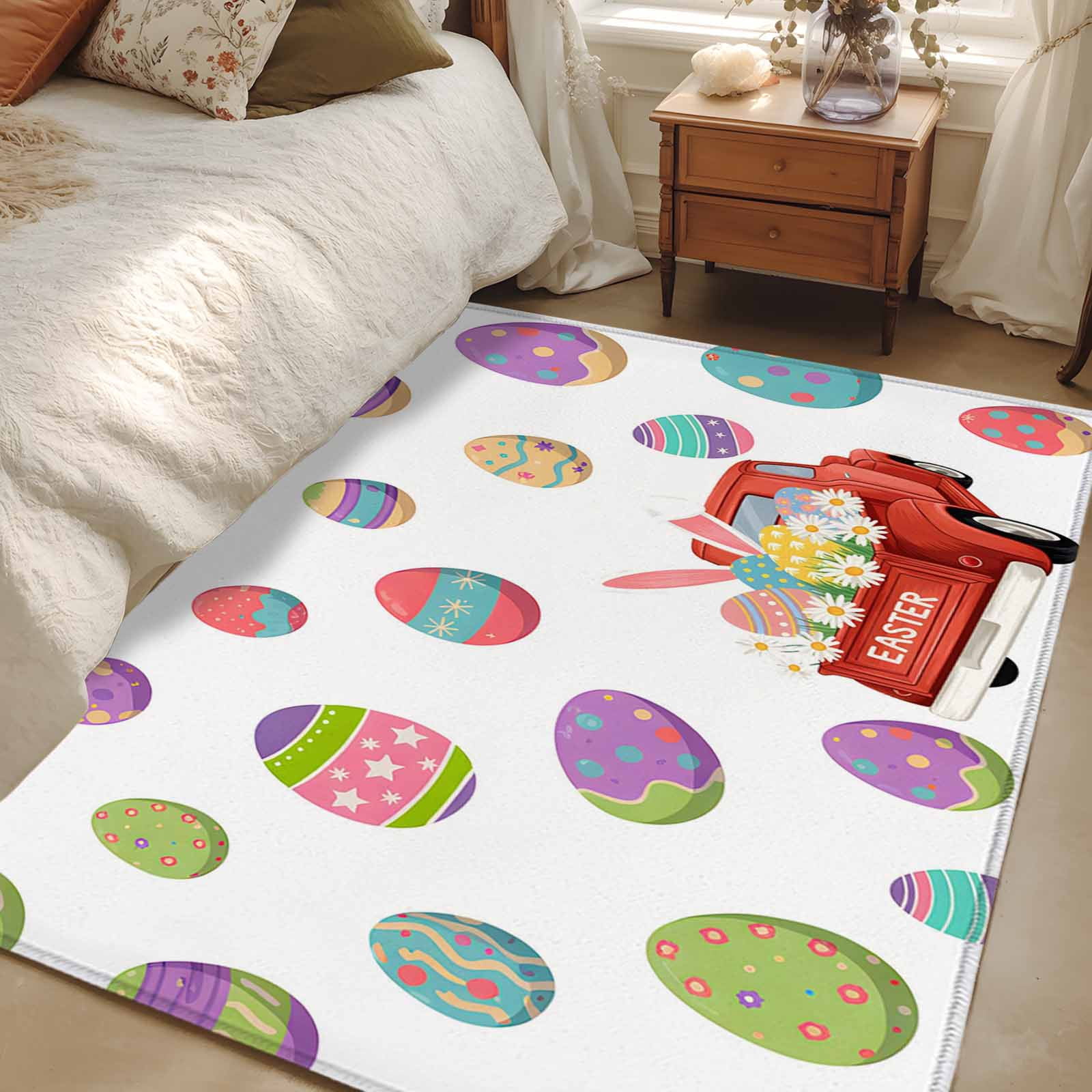 Cartoon Easter Rug Area Rug for Living Room, Easter Eggs Non-Slip Indoor Large Carpet for ...
