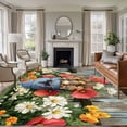 thumbnail image 1 of Area Rug for Living Room, Easter Non-Slip Indoor Large Carpet for Bedroom/Dining Room, Retro Spring Rabbit Flowers Plants Wooden Plank Washable Low-Profile Rectangle Floor Runner Rugs - 6 x 9 Ft, 1 of 8