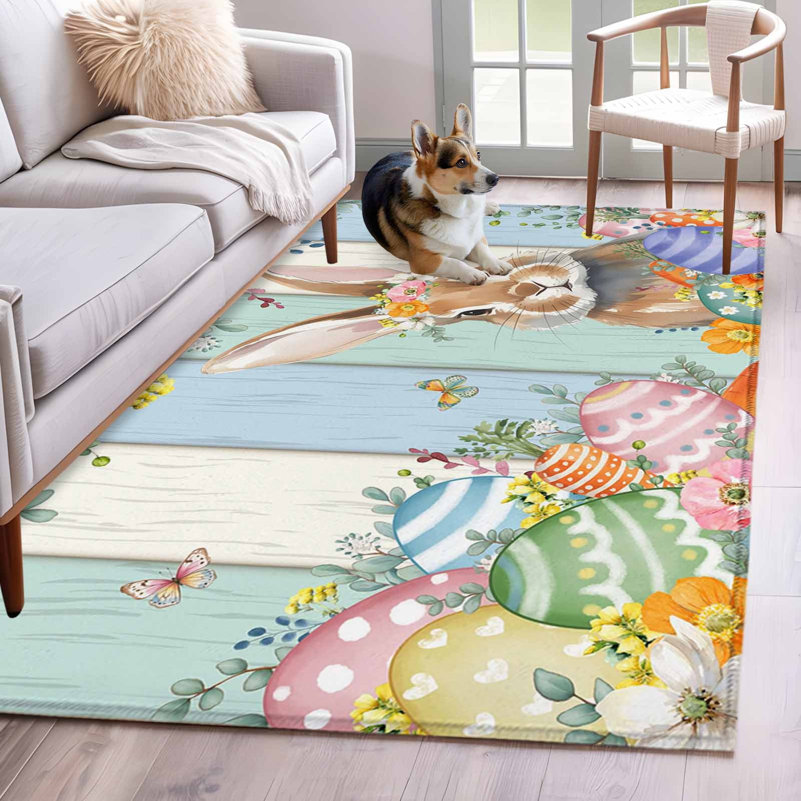 Easter Colors Rag Rug Area Rug for Living Room, Easter Non-Slip Indoor Large Carpet for ...