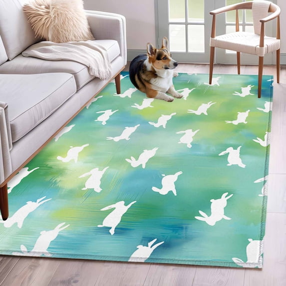 Area Rug for Living Room, Easter Rabbit Silhouette Non-Slip Indoor ...