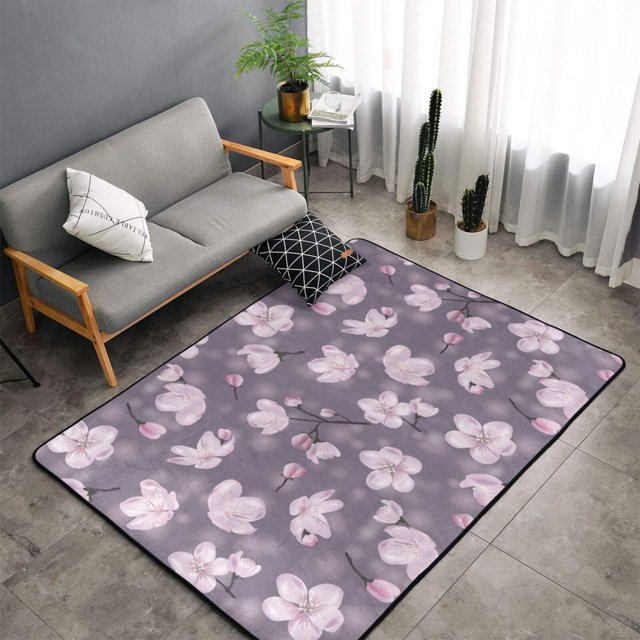 Area Rug for Living Room, Elegant berry blossoms floral Stylish Throw Rug, Indoor Door Mat, Door