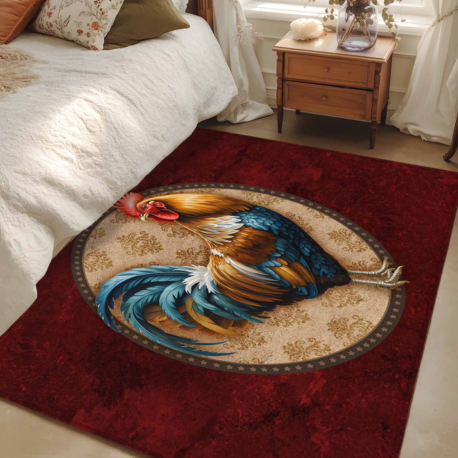 Area Rug for Living Room, Farm Rooster Non-Slip Indoor Large Carpet for ...