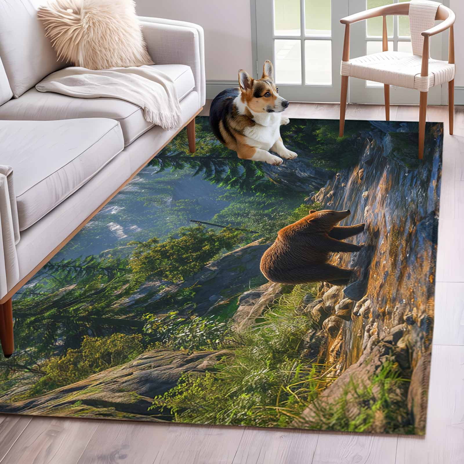 Area Rug for Living Room, Forests Bears Non-Slip Indoor Large Carpet ...