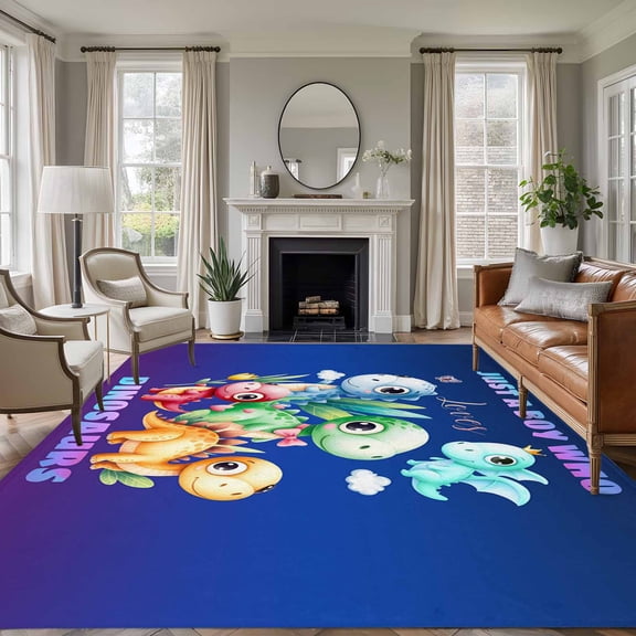 Area Rug for Living Room, Funny Dinosaur Non-Slip Indoor Large Carpet for Bedroom/Dining Room, Cute Dino Purple Cartoon Boys Girls Children Washable Low-Profile Rectangle Floor Runner Rugs - 6 x 9 Ft