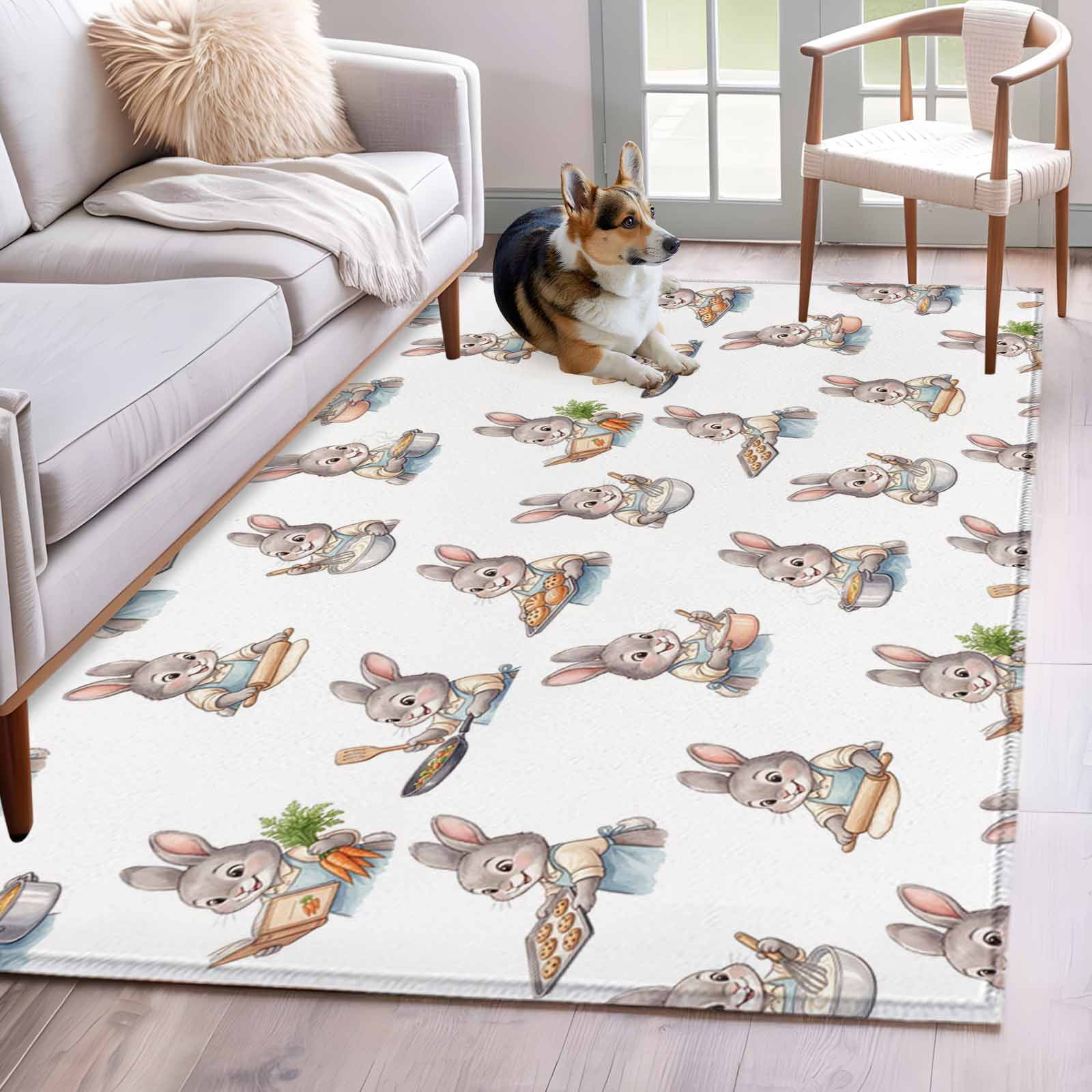 Area Rug for Living Room, Funny Rabbits Non-Slip Indoor Large Carpet ...