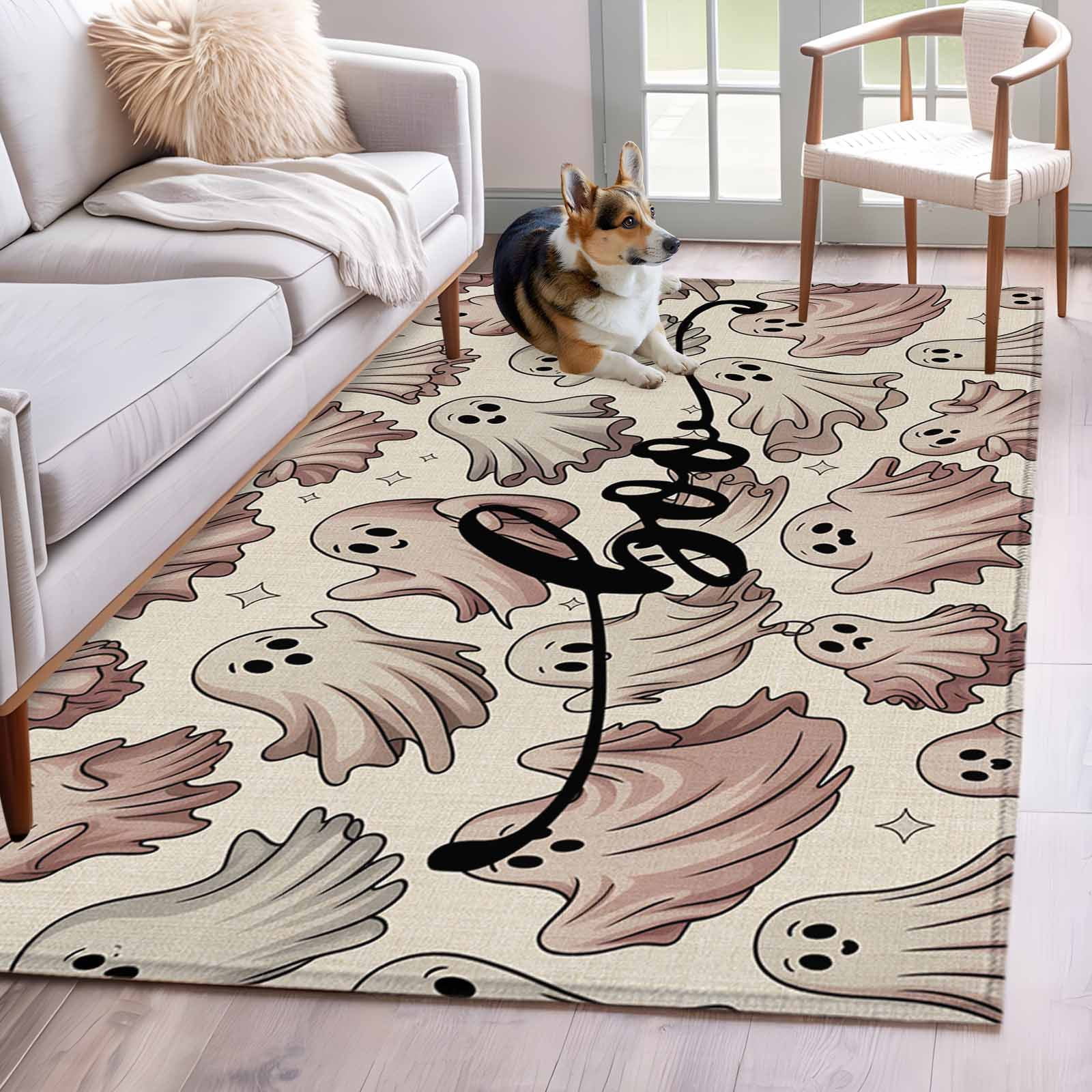 Area Rug for Living Room, Ghost Halloween Non-Slip Indoor Large Carpet ...