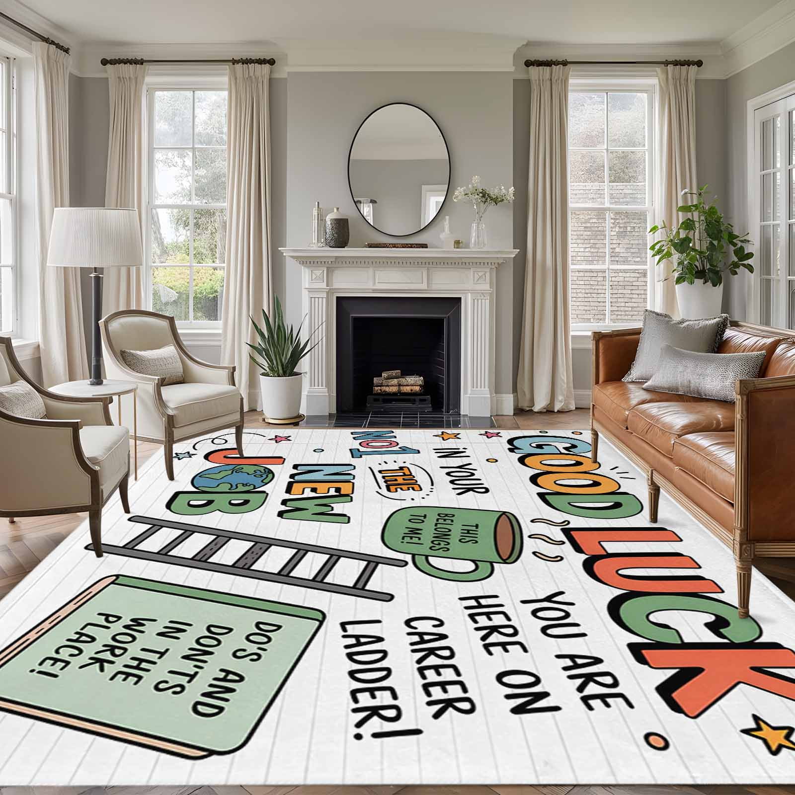 Area Rug for Living Room, Green Funny Words Non-Slip Indoor Large ...