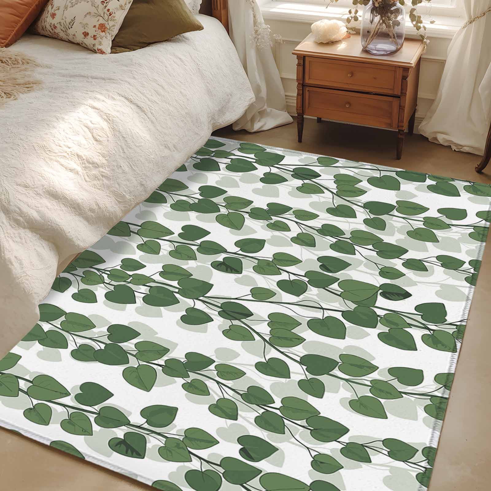 Area Rug for Living Room, Green Ivy Leaves Non-Slip Indoor Large Carpet ...