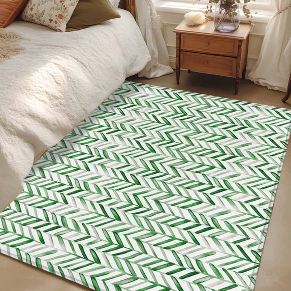 Area Rug for Living Room, Green Line Non-Slip Indoor Large Carpet for Bedroom/Dining Room, Vintage Abstract Geometric Stripes Watercolor Washable Low-Profile Floor Mat Runner Rugs - 2.7 x 5 Ft