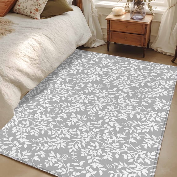 Area Rug for Living Room, Grey Spring Floral Non-Slip Indoor Large Carpet for Bedroom/Dining Room, Farmhouse Flowers Elegant Pastoral Washable Low-Profile Rectangle Floor Mat Runner Rugs - 3 x 5 Ft