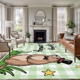 thumbnail image 1 of Area Rug for Living Room, Groundhog Day Non-Slip Indoor Large Carpet for Bedroom/Dining Room, Green Plaid Spring Botanical Star Yellow Washable Low-Profile Rectangle Floor Runner Rugs - 5 x 7 Ft, 1 of 8