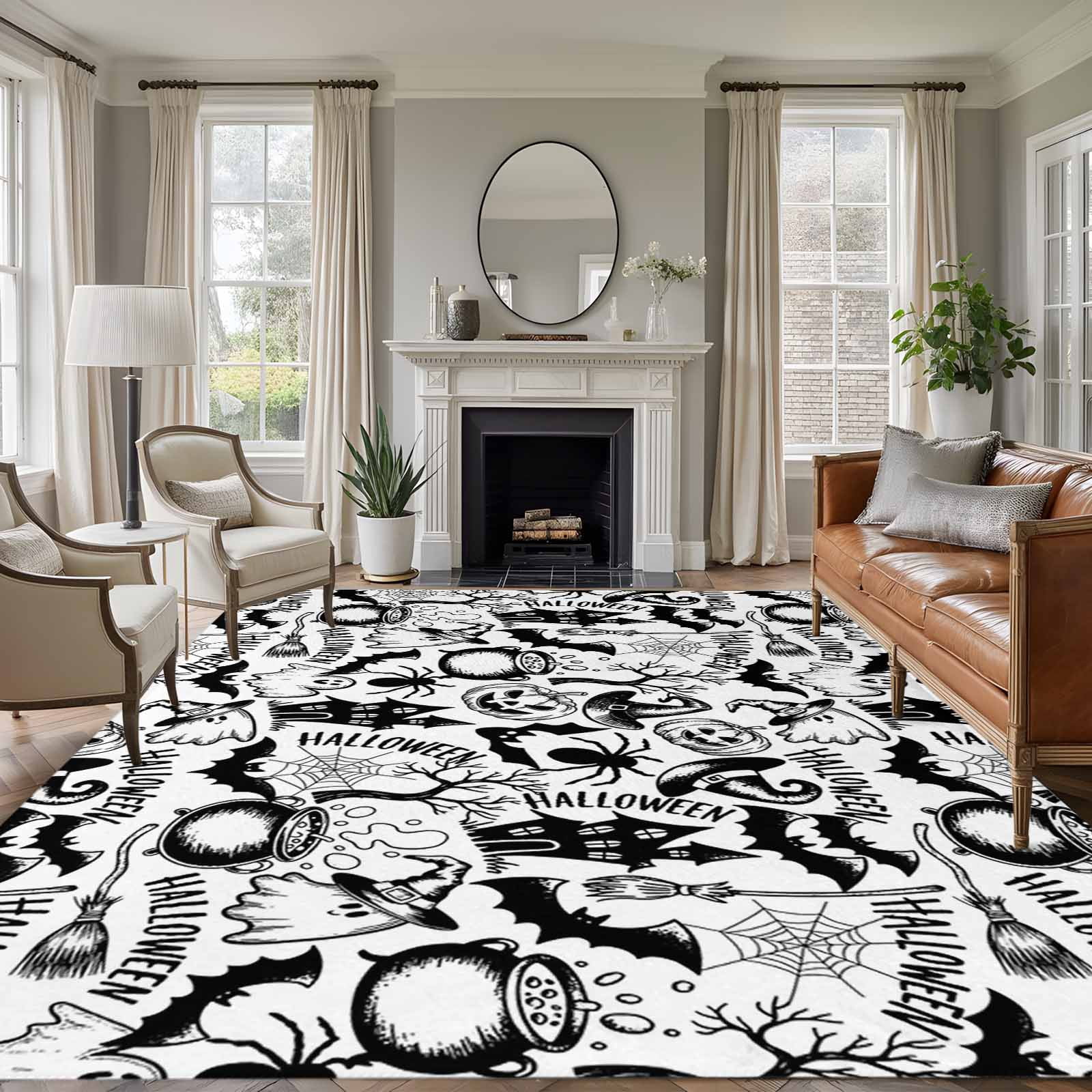 Large Spooky Rug Area Rug for Living Room, Halloween Non-Slip Indoor Large Carpet for ...