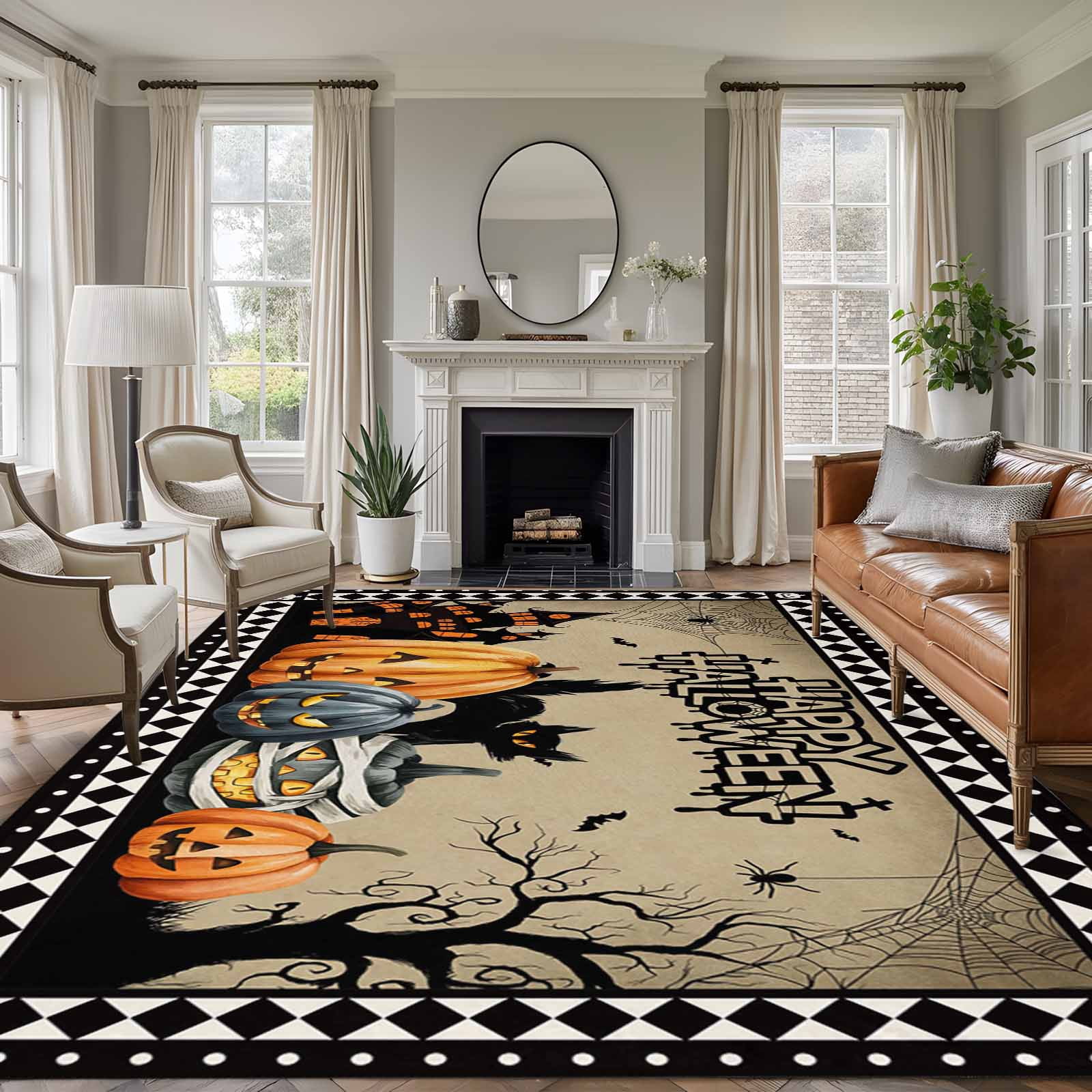 Area Rug for Living Room, Halloween Pumpkins Non-Slip Indoor Large ...