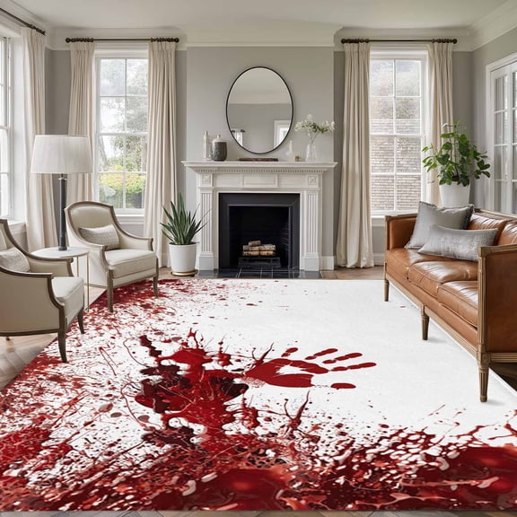 Area Rug for Living Room, Halloween Red Blood Non-Slip Indoor Large Carpet for Bedroom/Dining Room, Horror Bloody Handprint Washable Low-Profile Rectangle Floor Runner Rugs - 6 x 9 Ft