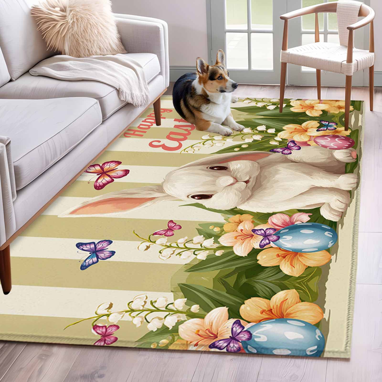 Area Rug for Living Room, Happy Easter Non-Slip Indoor Large Carpet for ...