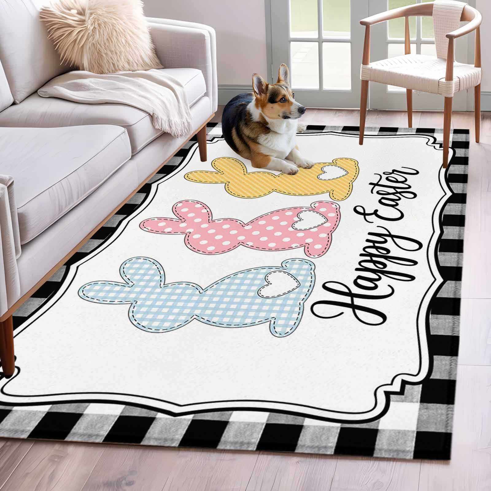 Happy Easter Rug Area Rug for Living Room, Happy Easter Non-Slip Indoor Large Carpet for ...