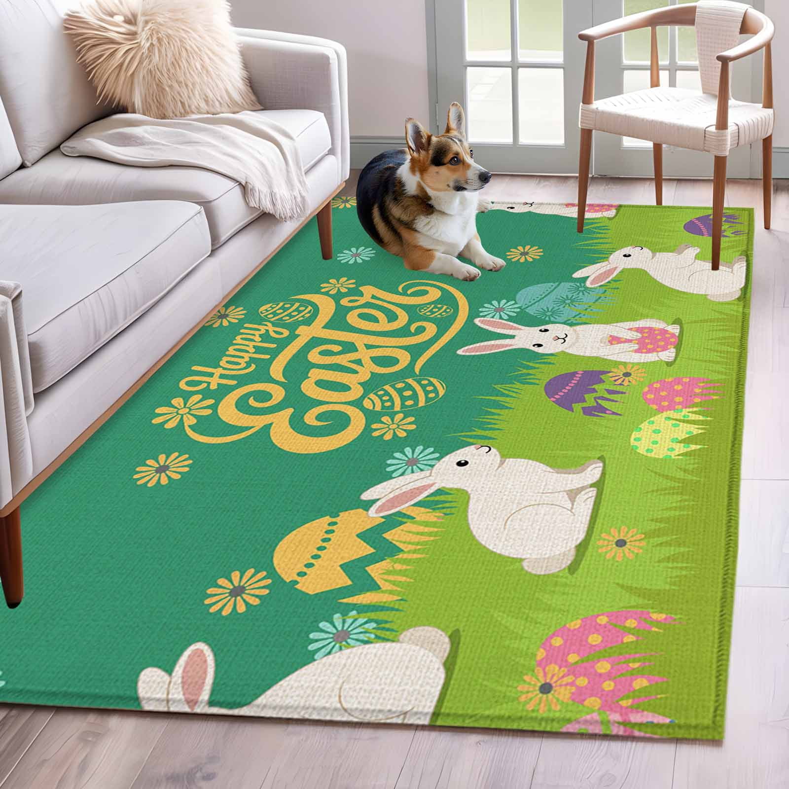 Happy Easter Rug Area Rug for Living Room, Happy Easter Non-Slip Indoor Large Carpet for ...
