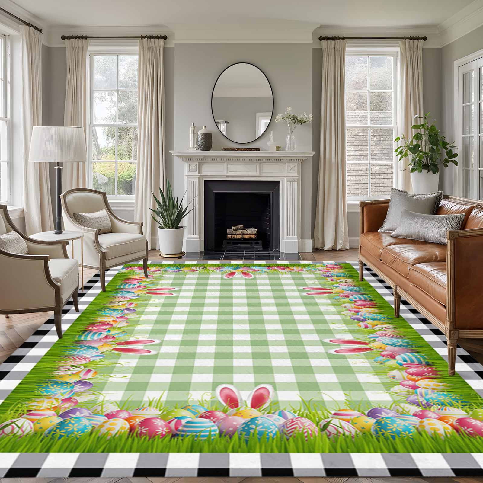 Happy Easter Rug Area Rug for Living Room, Happy Easter Non-Slip Indoor Large Carpet for ...