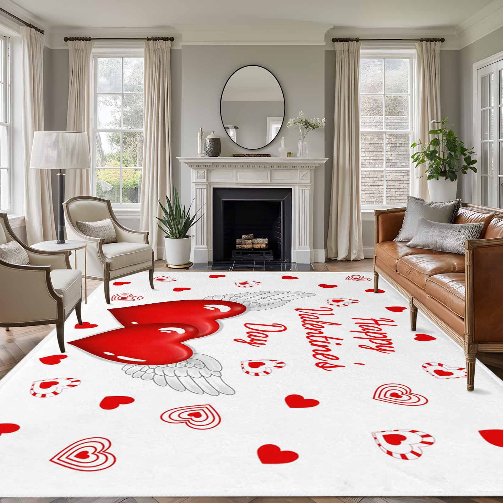 Valentine Rug Area Rug for Living Room, Happy Valentine's Day Non-Slip Indoor Large ...